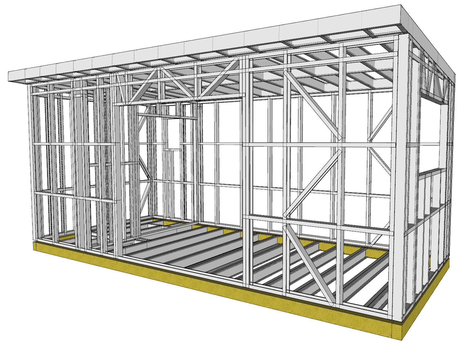 16m² One-Bedroom Cabin — steel frame render