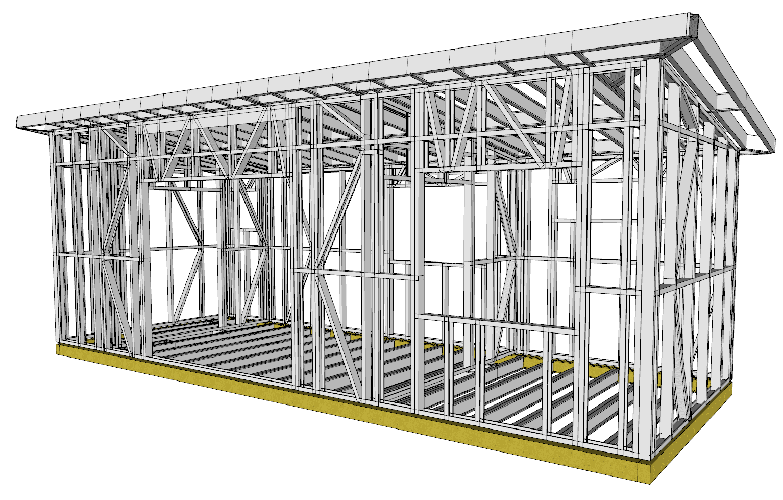 24m² One-Bedroom Cabin — steel frame render
