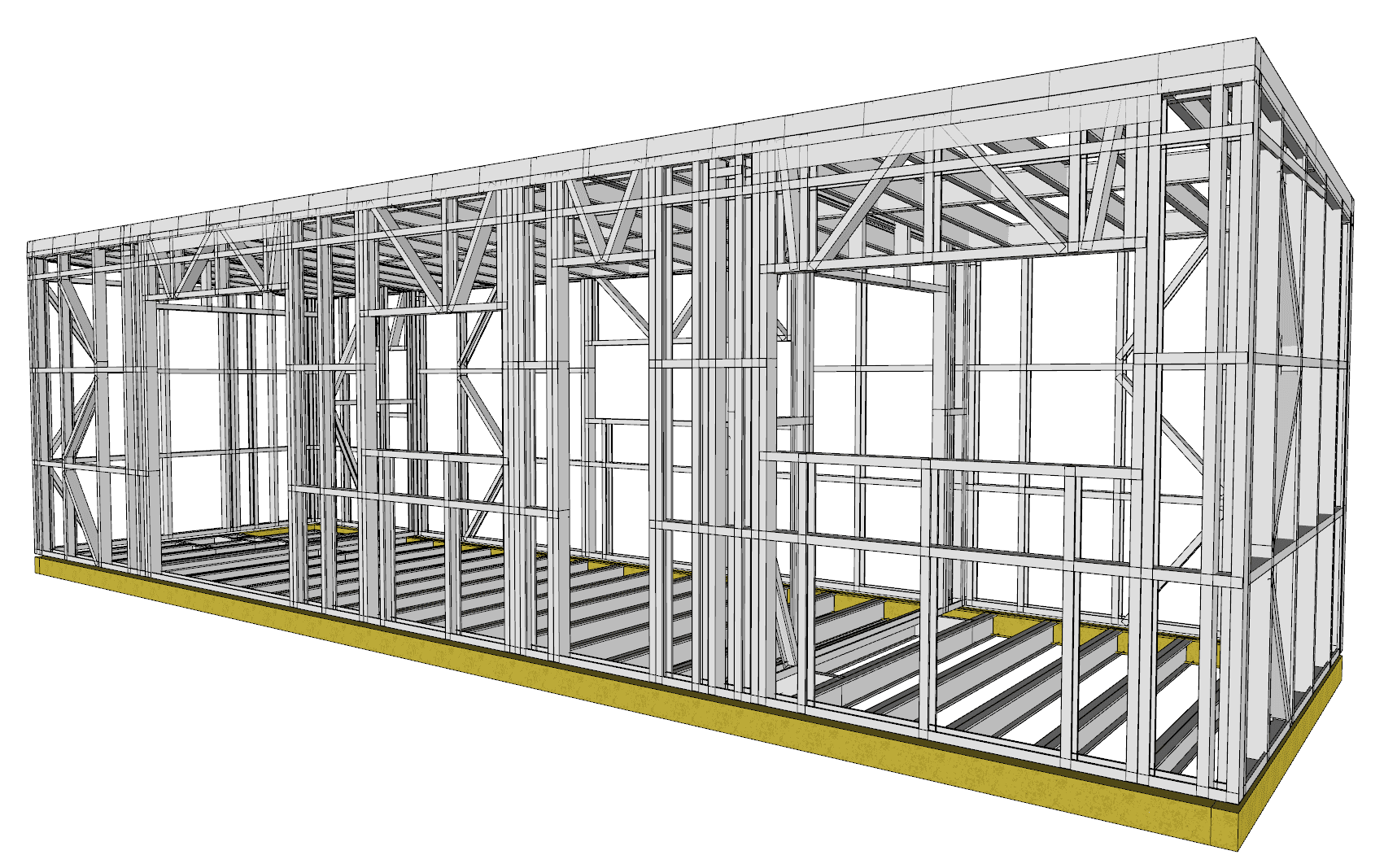 27.5m² One-Bedroom Cabin — steel frame render