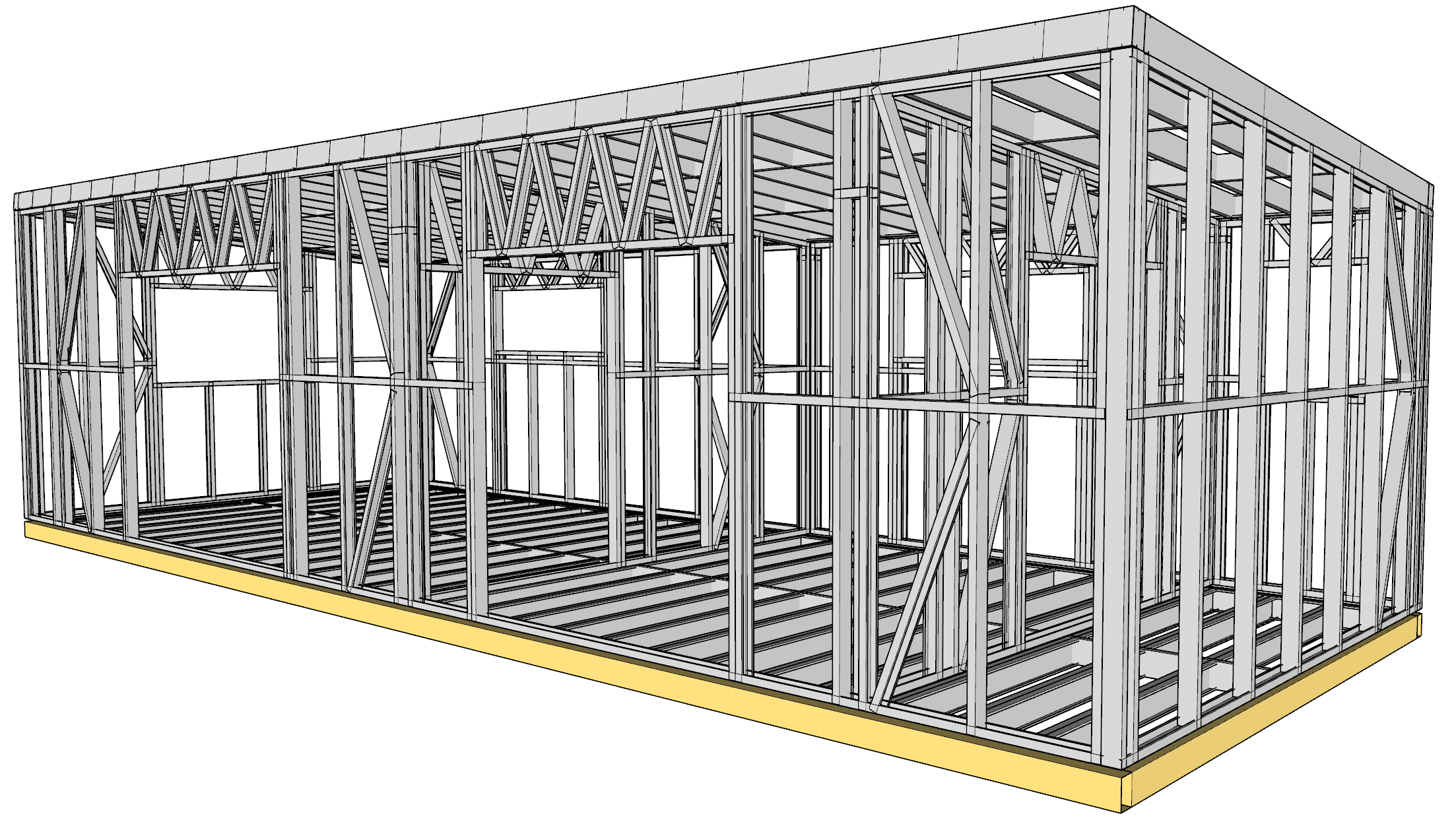43m² One-Bedroom Cabin — steel frame render