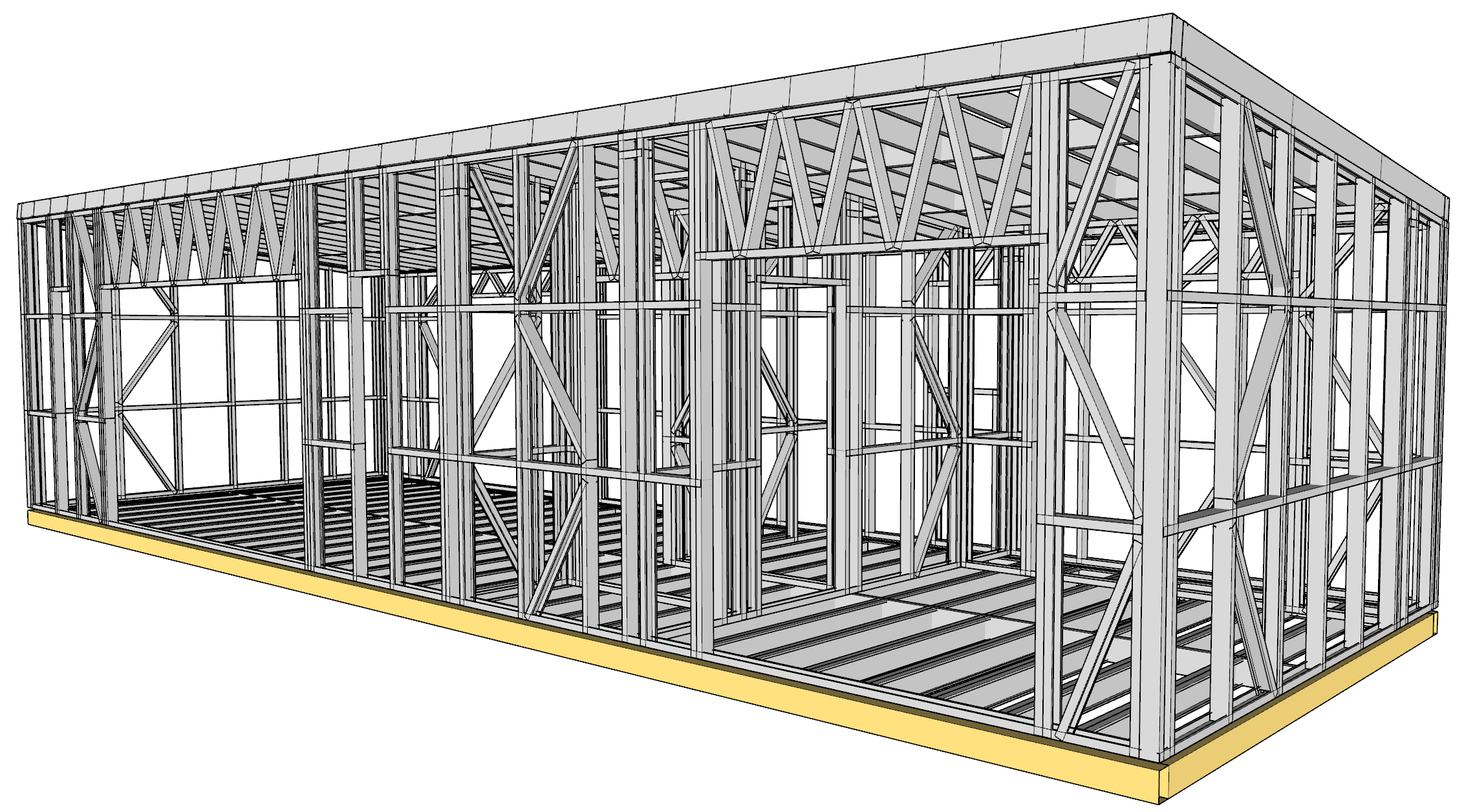 48m² One-Bedroom Cabin — steel frame render