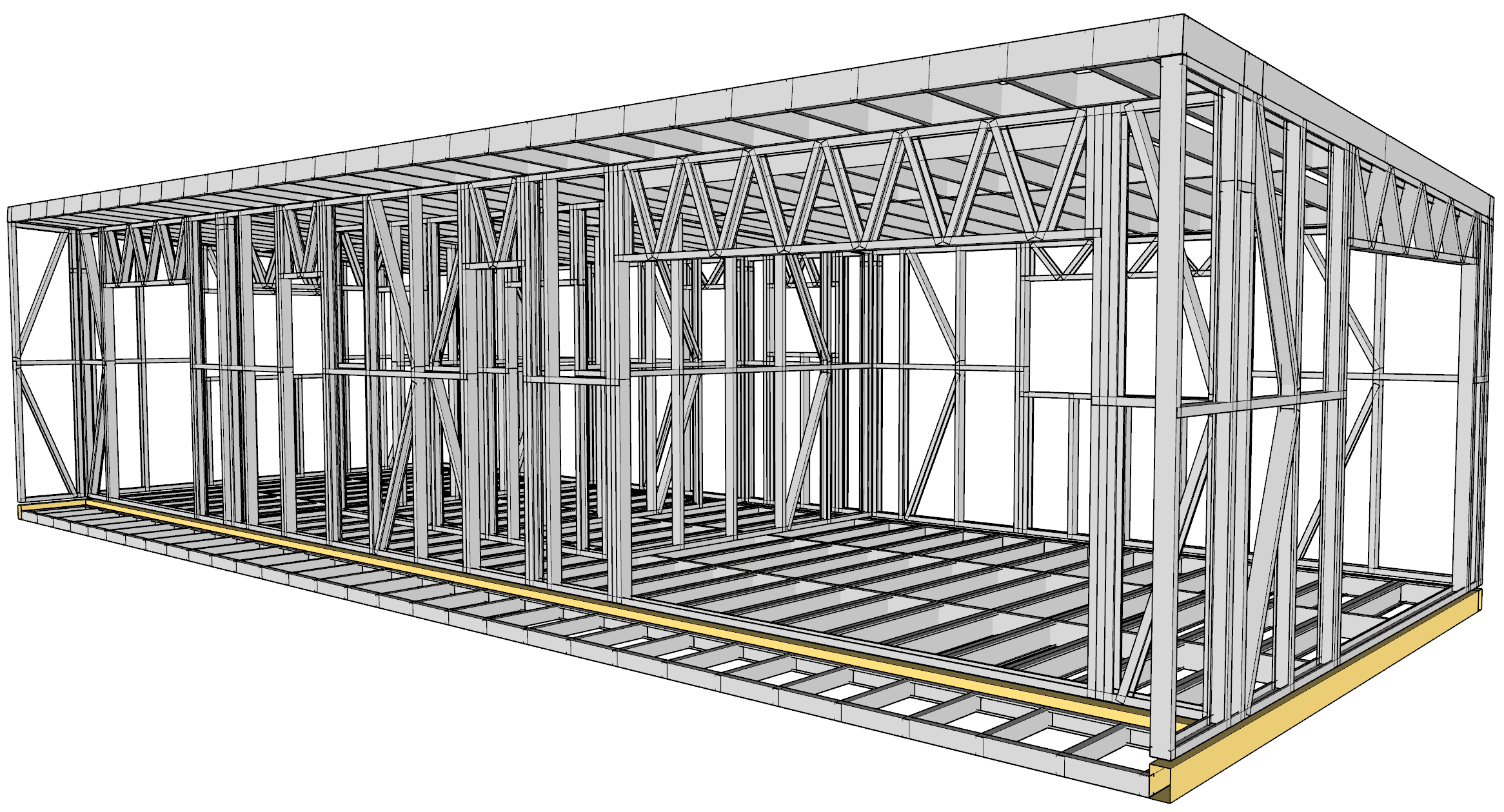 58.2m² Two-Bedroom Cabin — steel frame render