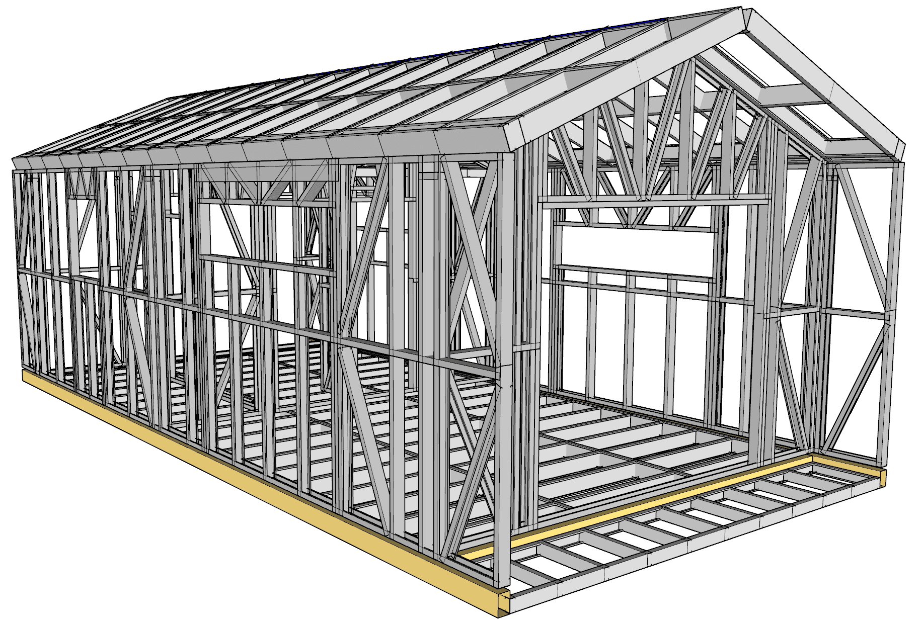 30m² One-Bedroom Cabin — steel frame render