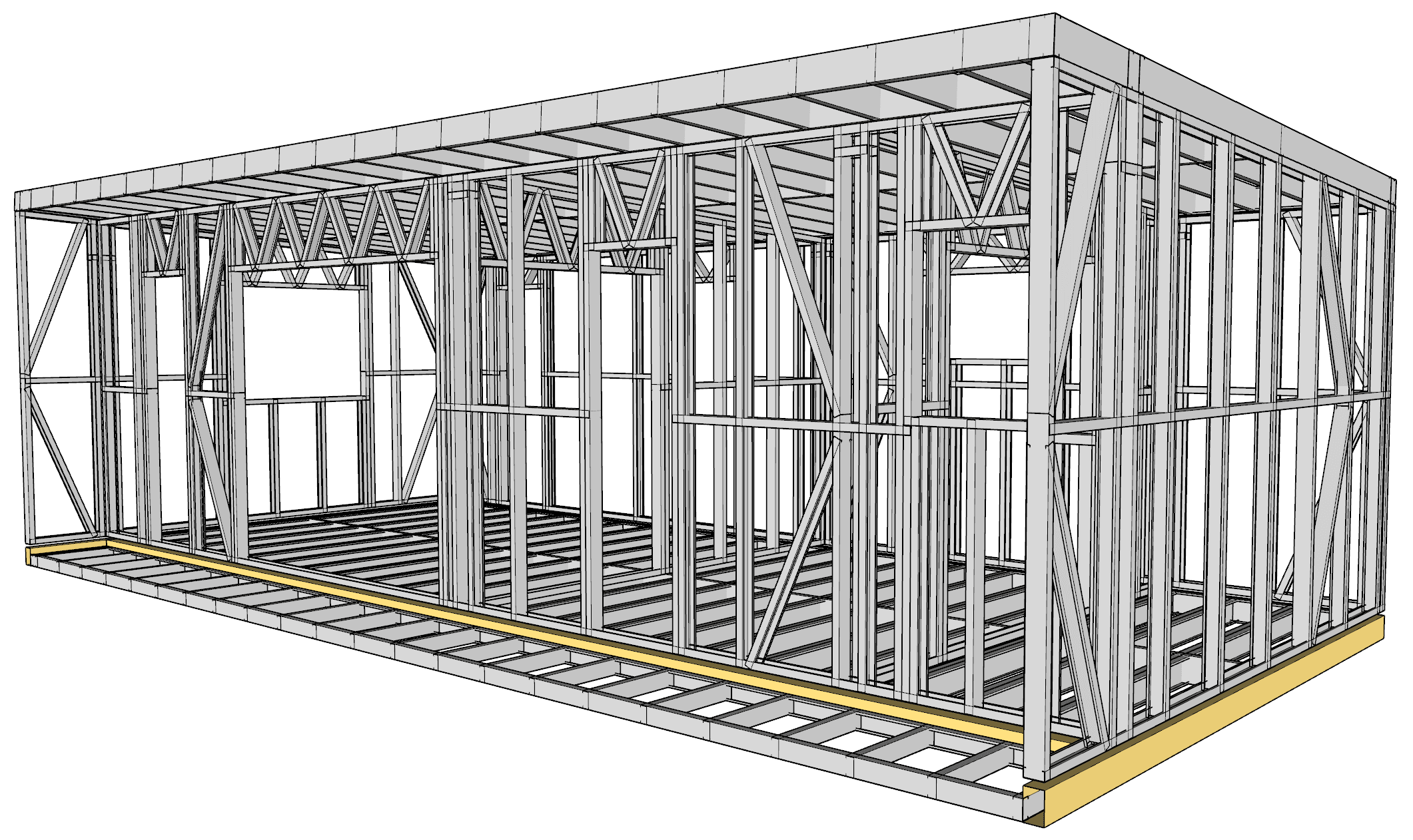 38.2m² One-Bedroom Cabin — steel frame render