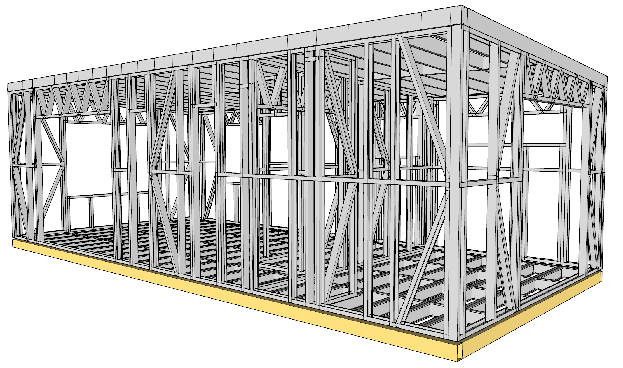 36m² One-Bedroom Cabin — steel frame render