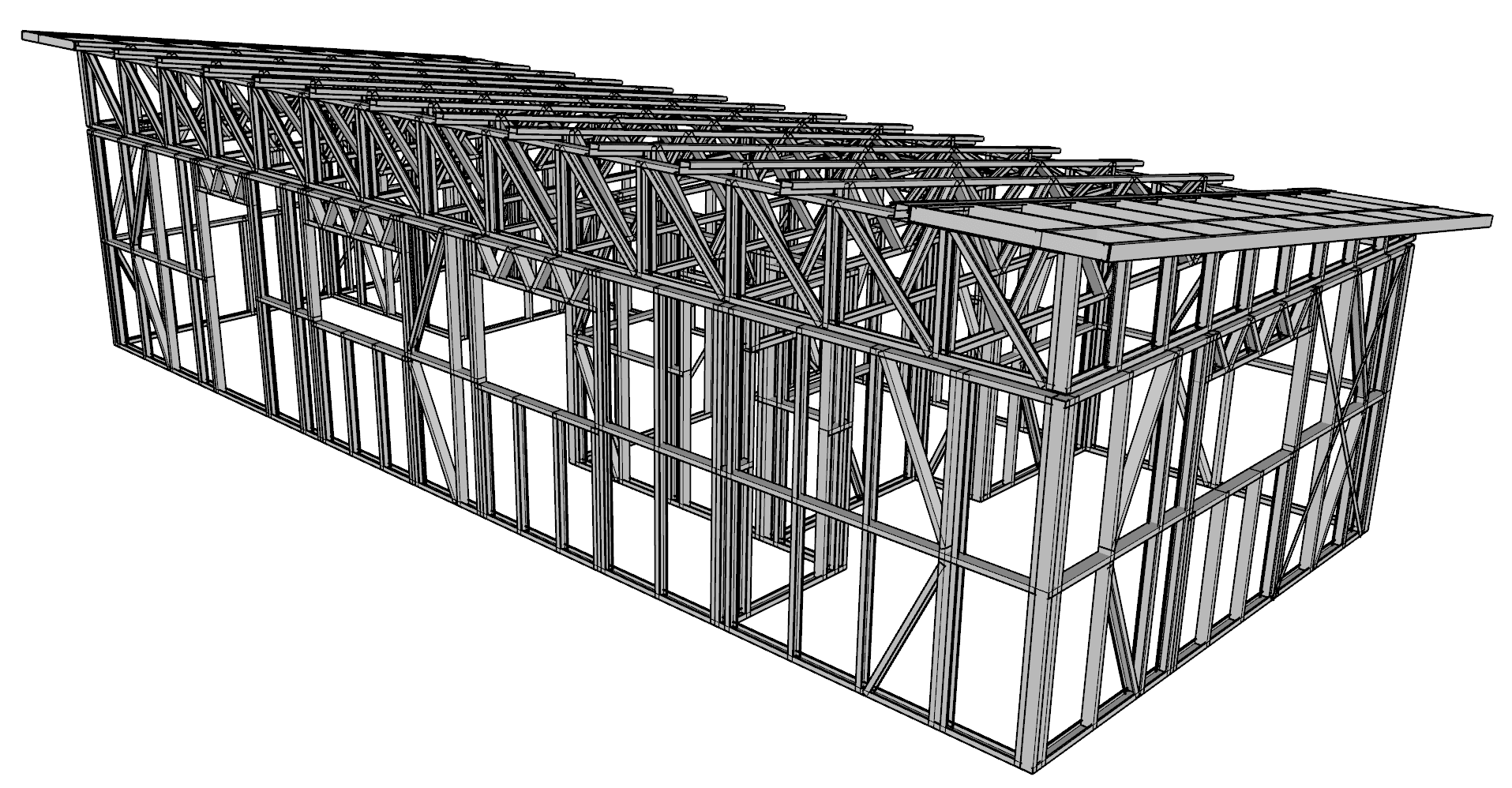60m² Two-Bedroom Granny Flat — steel frame render