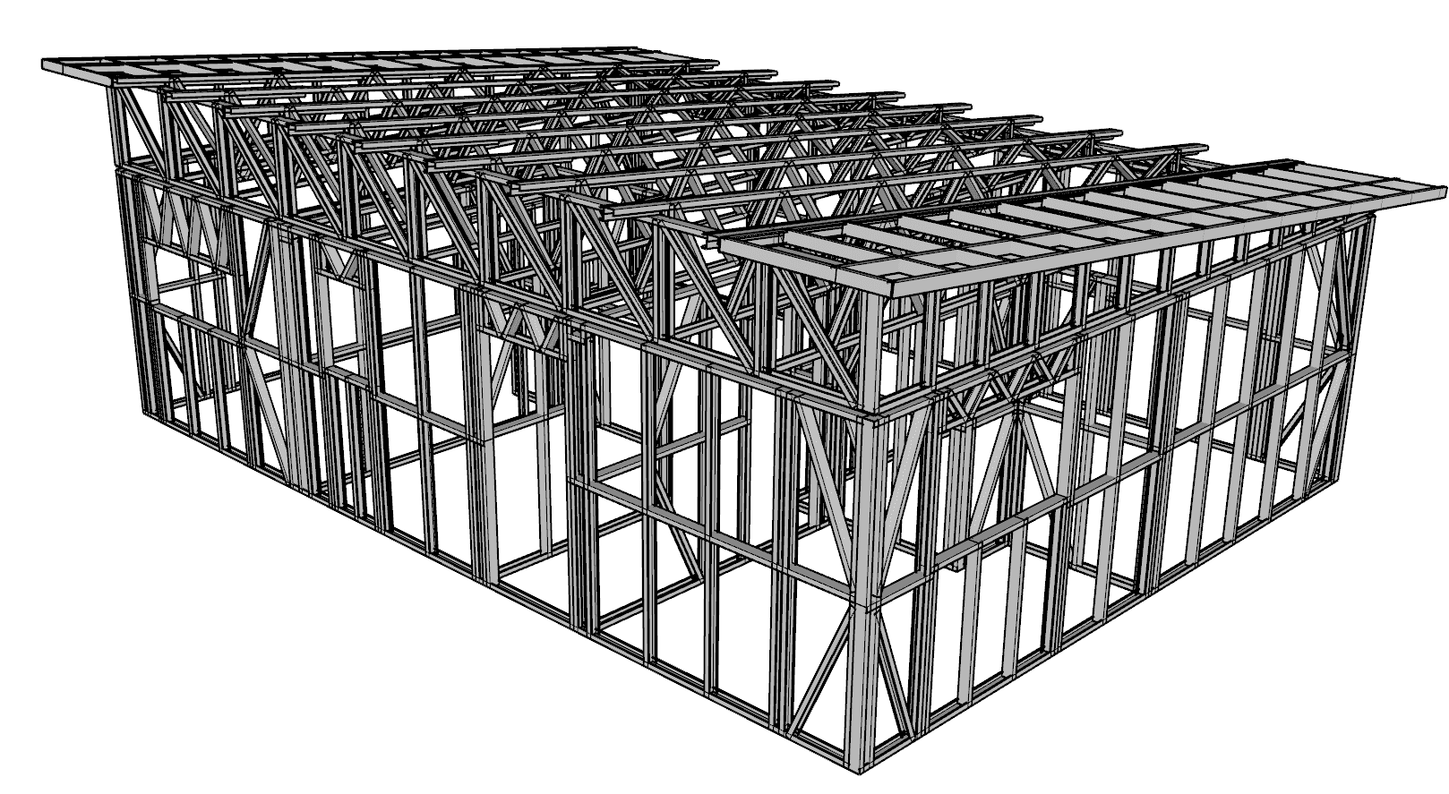 60m² Two-Bedroom Granny Flat — steel frame render
