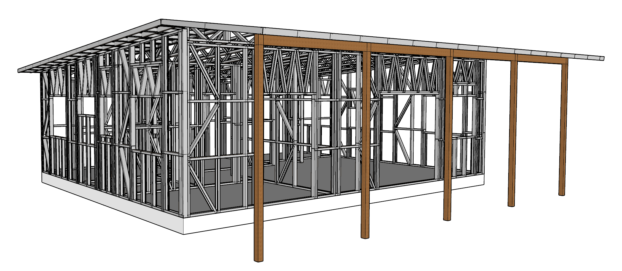 56m² Three-Bedroom Granny Flat — steel frame render