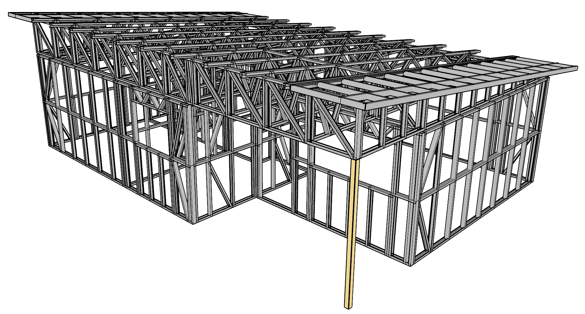 57m² Two-Bedroom Granny Flat — steel frame render