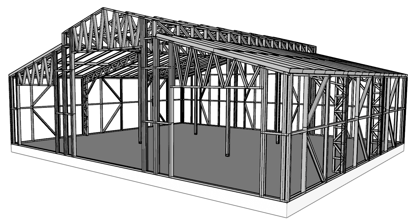 110m² Farm Shed — steel frame render