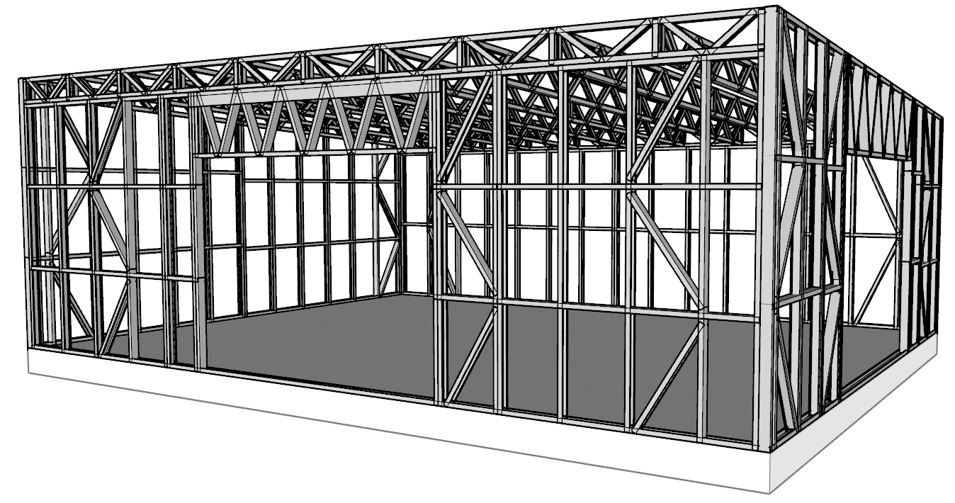 63m² Farm Shed — steel frame render