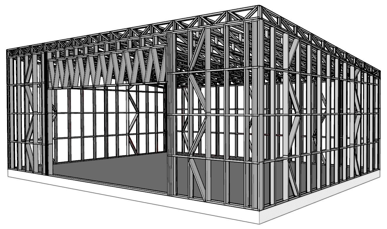 96m² Farm Shed — steel frame render