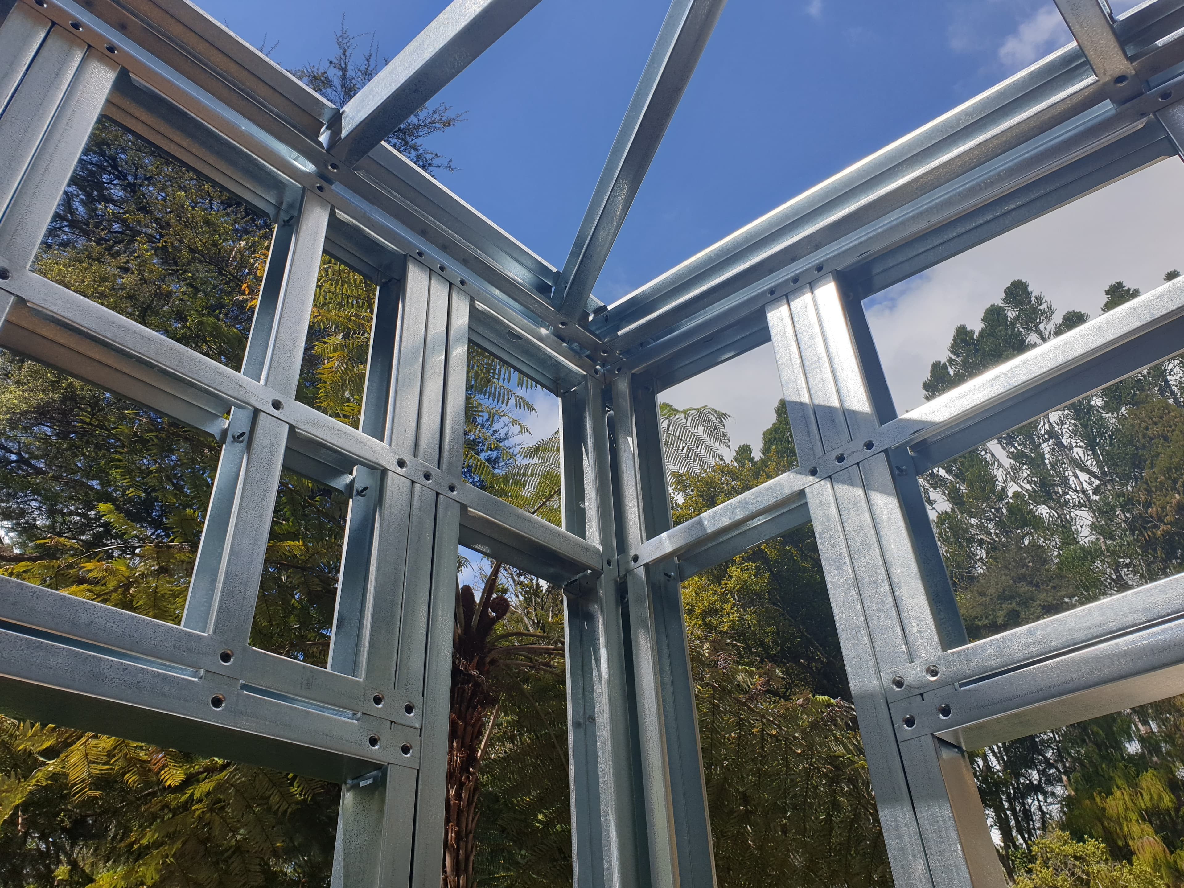 Steel frame under construction, showing labelled connected components